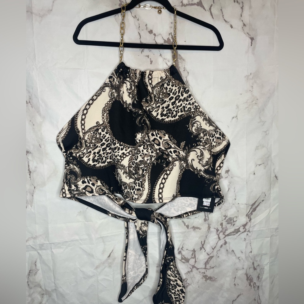 Leopard tie crop top